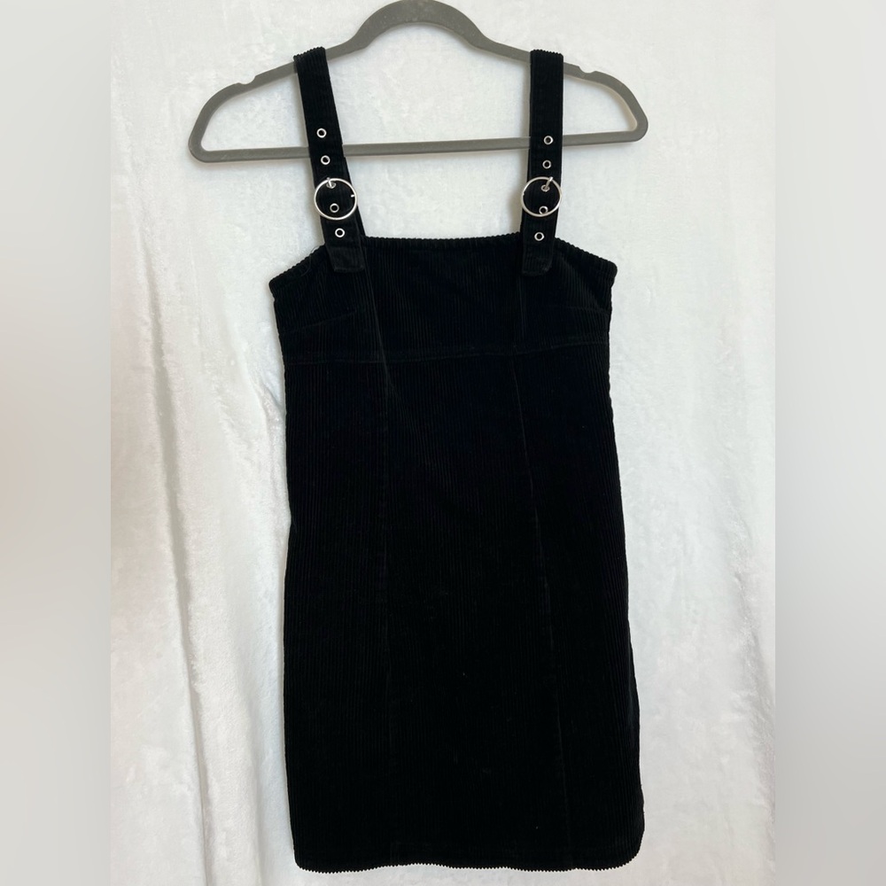 Black Corduroy Dress with Silver Buckle Straps